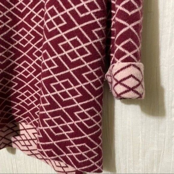 Anthropologie Moth Large Galena Sweater Red Cream Geometric Cowl Neck Alpaca - Picture 4 of 12